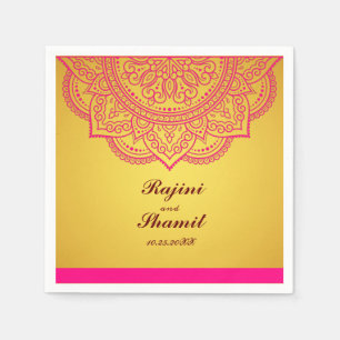 Elegant simpel Guld och Rosa Paisley Indian Hindu Pappersservett