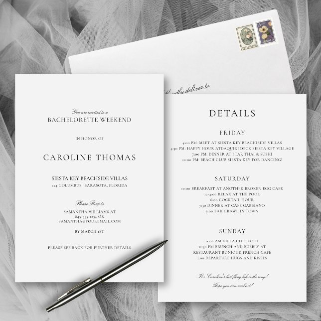 Elegant Simple Bachelorette Helg med Italien Inbjudningar (This simple, elegant bachelorette weekend invitation provides plenty of room for all the fun details)