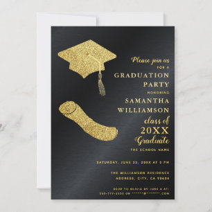 Elegant Simple Black and Guld Studentfest Inbjudningar