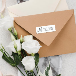 Elegant Simple Black and White Monogram Adress Returadress Etikett