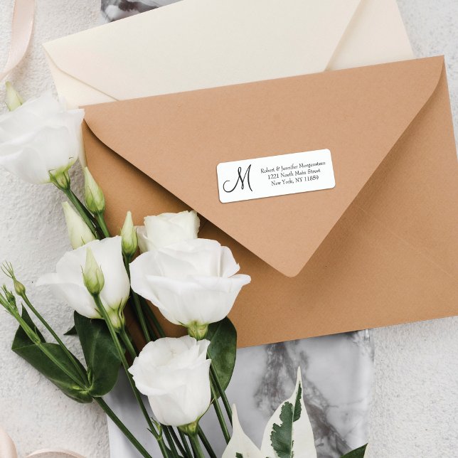 Elegant Simple Black and White Monogram Adress Returadress Etikett (Skapare uppladdad)