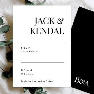 Elegant Simple Black and White Monogram Bröllop OSA Kort