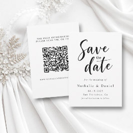 Elegant Simple Black and White QR Code Bröllop Spara Datumet