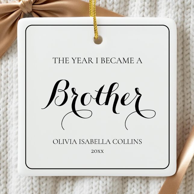 Elegant Simple Black Modern 1:a julbrodern Julgransprydnad Keramik (Elegant Simple Black Modern 1st Christmas Brother Ceramic Ornament)