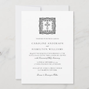 Elegant Simple Black Script Catholic Bröllop Inbjudningar