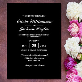 Elegant Simple Black White Bröllop Inbjudningar