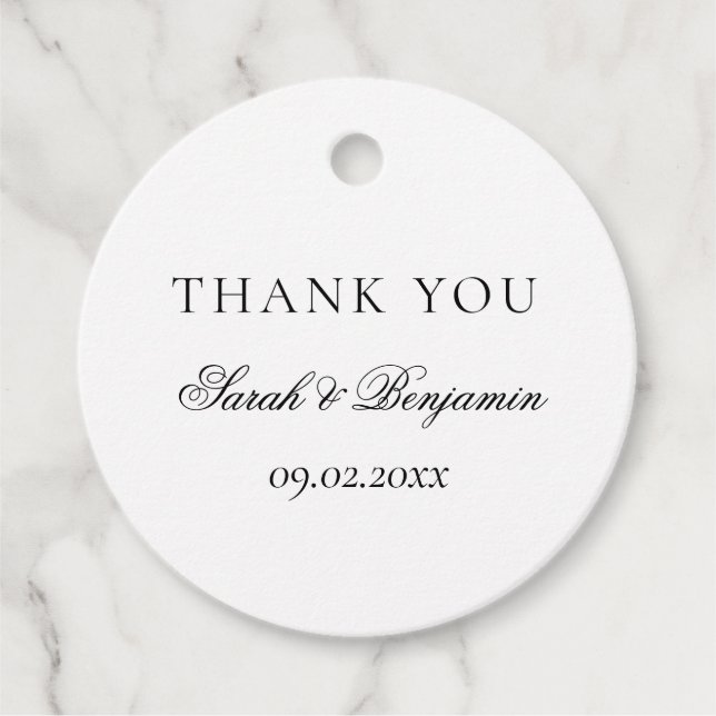 Elegant Simple Black & White Bröllop Tack Gåvor Etiketter (Framsida)
