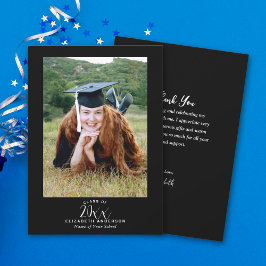 Elegant Simple Black White Script Studenten Photo Tack Kort