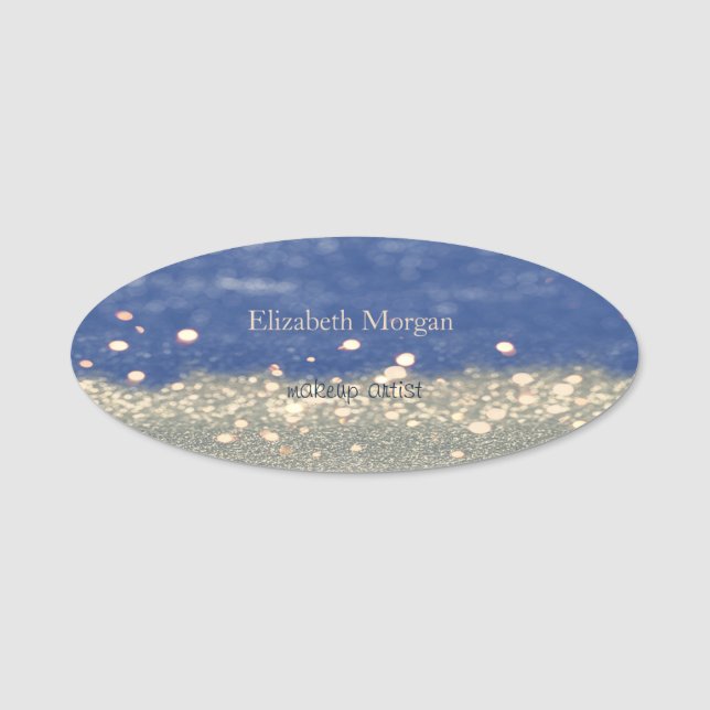 Elegant Simple Blue Glitter Bokeh Namnbricka (Framsida)