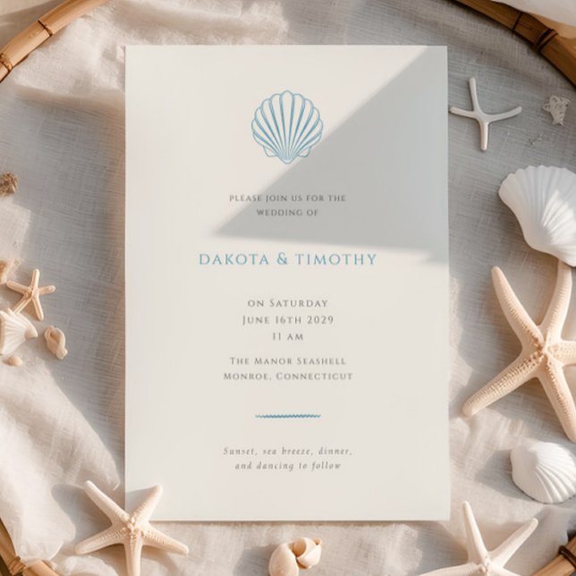 Elegant Simple Blue Seashell Wedding invitation Inbjudningar (Skapare uppladdad)
