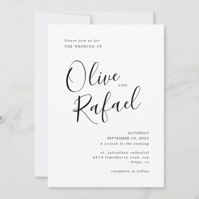 Elegant Simple Bröllop Black calligraphy Inbjudningar (Framsida)