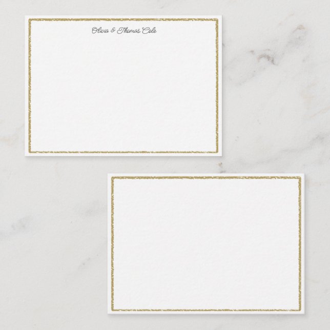 Elegant Simple Brushed Guld Ram Bröllop par par Anteckningskort (Fram/baksida)