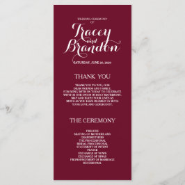Elegant Simple Burgundy Red Personligt bröllp Prog Program