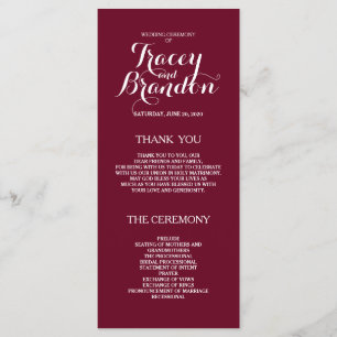 Elegant Simple Burgundy Red Personligt bröllp Prog Program