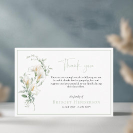 Elegant Simple Calla Lily Eucalyptus Sympathy Tack Kort