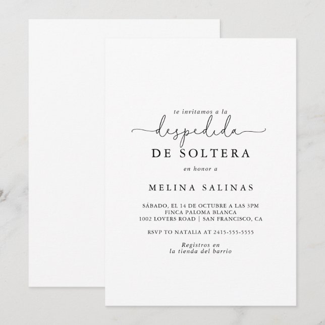 Elegant Simple Calligraphy Spain Möhippa Inbjudningar (Fram/baksida)