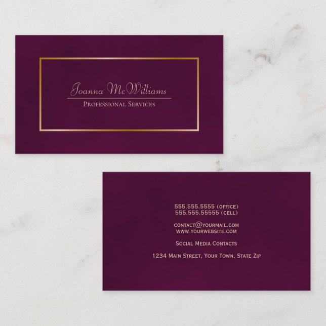 Elegant Simple Cassis Lila & Guld Professionell Visitkort (Fram/baksida)