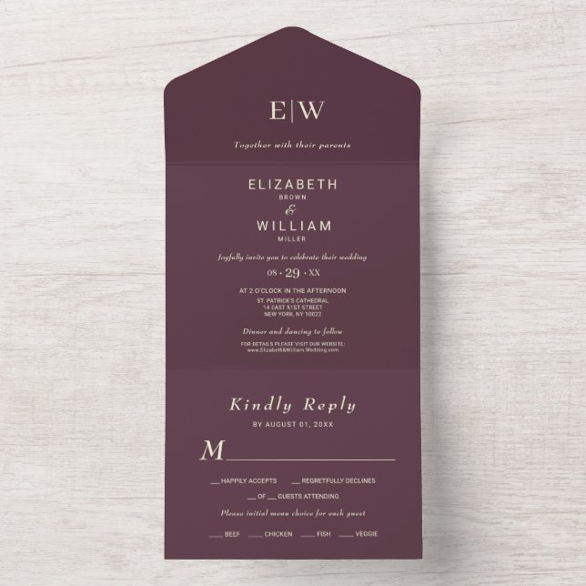 Elegant Simple Cherry Lacquer, Monogram Bröllop (Insida)