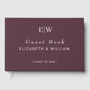 Elegant Simple Cherry Lacquer, Monogram Bröllop Gästböcker