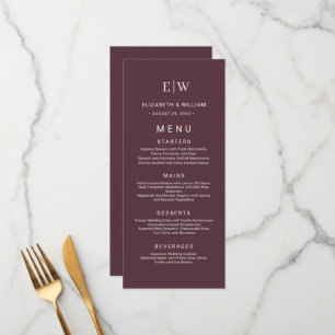 Elegant Simple Cherry Lacquer, Monogram Bröllop Meny