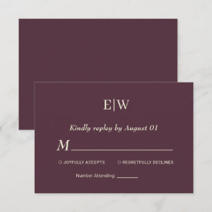 Elegant Simple Cherry Lacquer, Monogram Bröllop OSA Kort