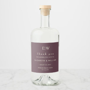 Elegant Simple Cherry Lacquer, Monogram Bröllop Spritflaskor Etikett