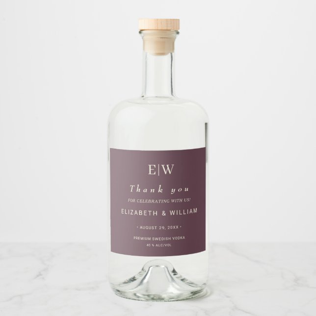 Elegant Simple Cherry Lacquer, Monogram Bröllop Spritflaskor Etikett (Framsida)