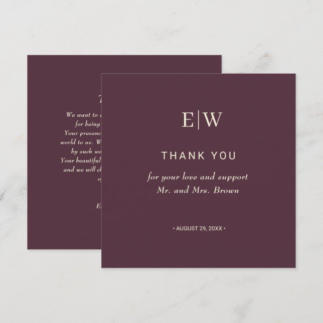 Elegant Simple Cherry Lacquer, Monogram Bröllop Tack Kort (Fram/baksida)