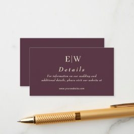 Elegant Simple Cherry Lacquer, Monogram Bröllop Tilläggskort