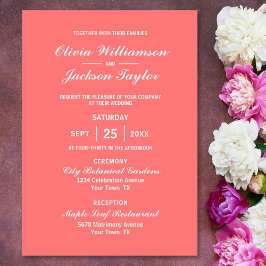 Elegant Simple Coral White Bröllop Inbjudningar