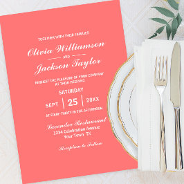 Elegant Simple Coral White Bröllop Inbjudningar