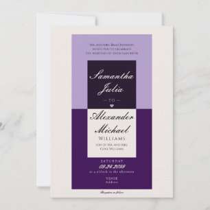 Elegant Simple Cream Royal Lila Lavender Bröllop Inbjudningar