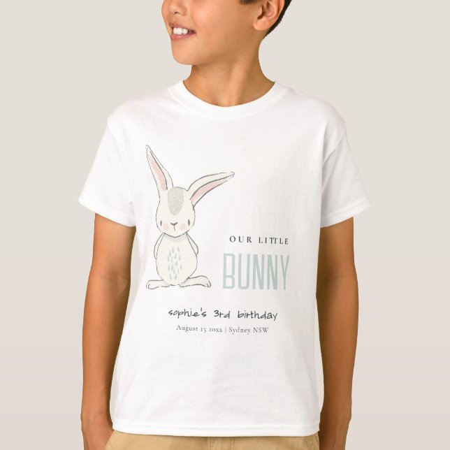 Elegant Simple Cute Blue Bunny Boys Barns födelsed T Shirt (Framsida)