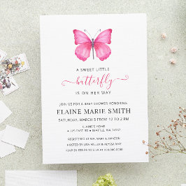 Elegant Simple Cute Rosa Butterfly Baby Shower Inbjudningar