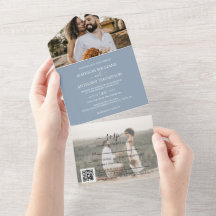 Elegant Simple Dusty Blue 2 Photo Qr Code Bröllop