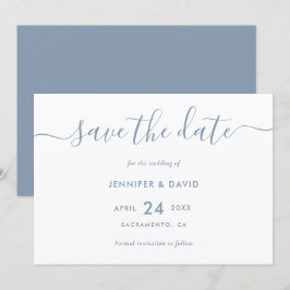 Elegant Simple Dusty Blue Bröllop spara datum Datumet