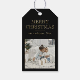 Elegant Simple Editable Family Photo Christmas Presentetikett