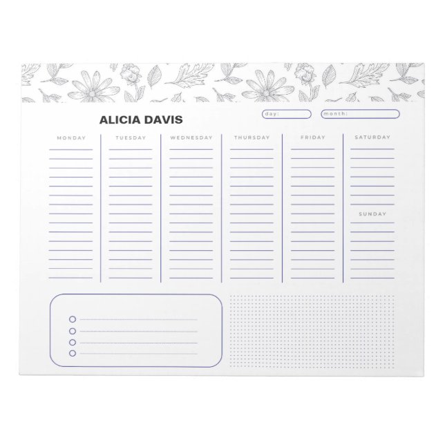 Elegant Simple Flowers Black White Anteckningsblock (Framsida)