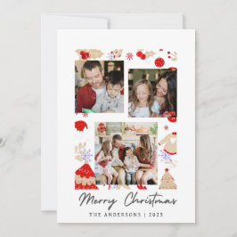 Elegant Simple Frame Christmas Family 3 Photo Julkort