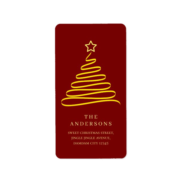 Elegant Simple Gold Christmas Tree Return Address Adressetikett (Framsidan)