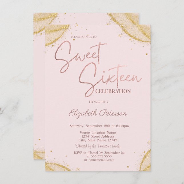 Elegant Simple Gold Glitter Corners Sweet 16   Inbjudningar (Fram/baksida)
