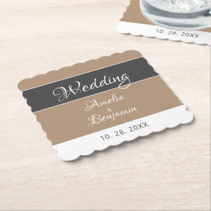 Elegant Simple Grått Beige skript Bröllop Underlägg Papper