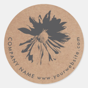 Elegant Simple Grått Flower Kraft Papper Florist Runt Klistermärke