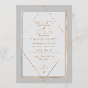 Elegant Simple Grått Guld Geo Gräns Bröllop Inbjudningar