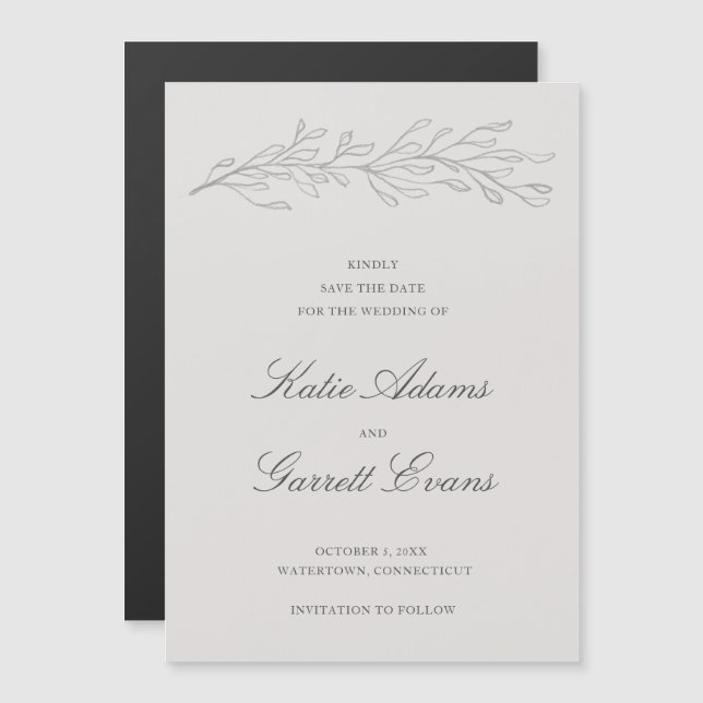 Elegant Simple Grått Non Photo Save Date Magnetisk Inbjudningskort (Fram/baksida)