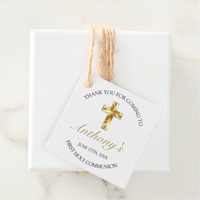 Elegant Simple Guld CrossFirst Communion Tack Gåvor Etiketter (På plats)
