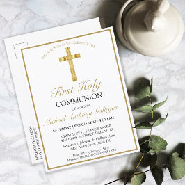 Elegant Simple Guld Kor Första Heliga Communion Inbjudan Vykort