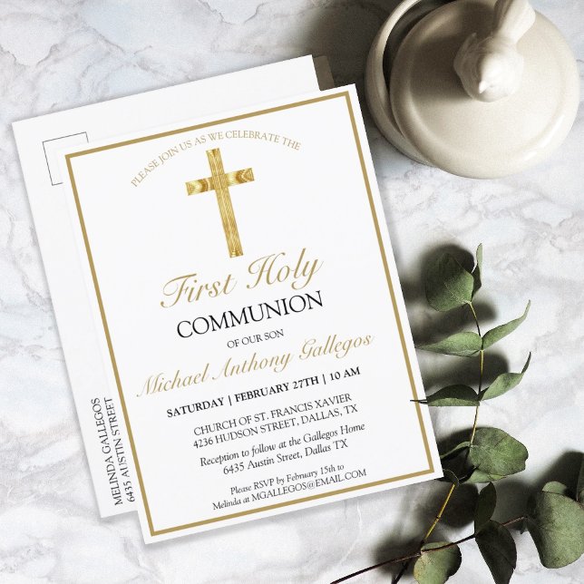Elegant Simple Guld Kor Första Heliga Communion Inbjudan Vykort (Skapare uppladdad)
