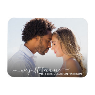Elegant Simple Guld Photo Ny gifta Bröllop Magnet