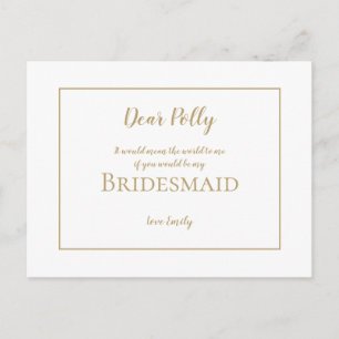 Elegant Simple Guld Typography /Bridesmaid Request Vykort